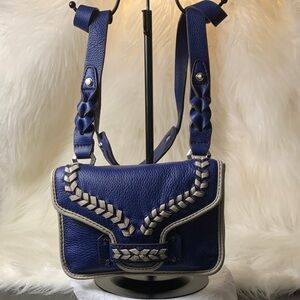 orYANY Embroidered Leather Crossbody/Shoulder HandBag (EUC) Blue/Cream (RARE)